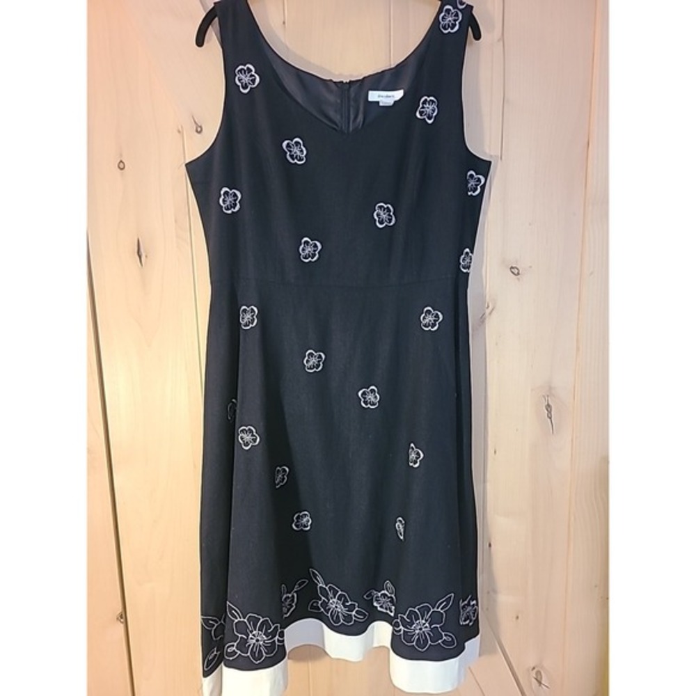 DressBarn Womens Size 16 Black Floral Embroidered Midi Dress A Line Cottagecore